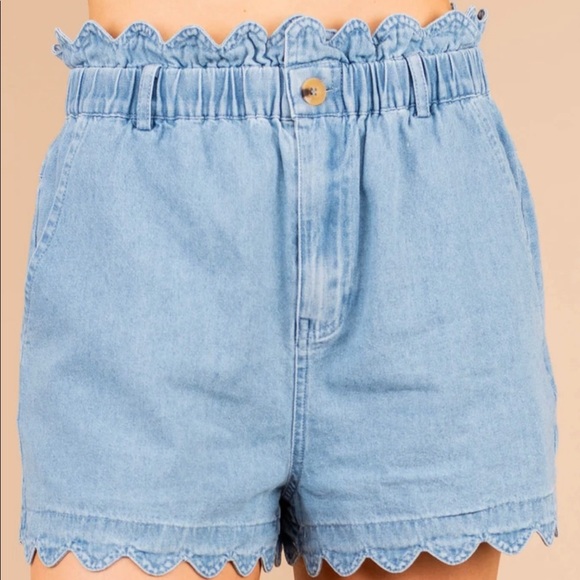 Mint Julep Pants - Mint Julep Denim Blue Scalloped Shorts